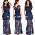 Formal Dress Wholesale Elegant Beautiful Sexy Bodycon Dark Blue Lace Round Neck Sleeveless Maxi Party Dress Evening Dress